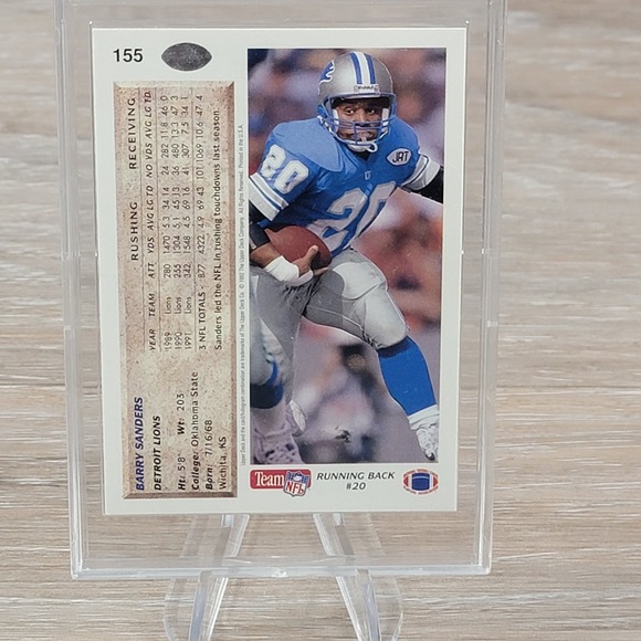 Barry Sanders Autographed 1992 Upper Deck NFL Football Card Detroit Lions RB - Picture 2 of 6